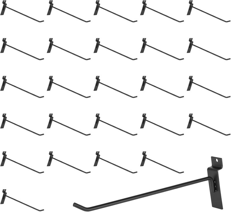 SINCHEEWAY 50 Pack Slatwall Hooks, Slatwall Accessory for Hanging, Slat Board Hook for Garage, Retail, Home, and Shop Display (Black, 10 Inch) - Image 1